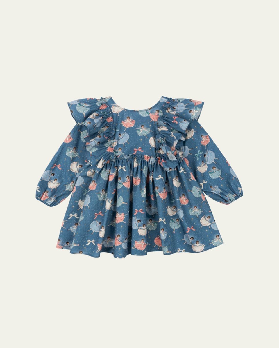 Evia Ballerina & Bow Ruffle Trim Dress, Size 18M-10
